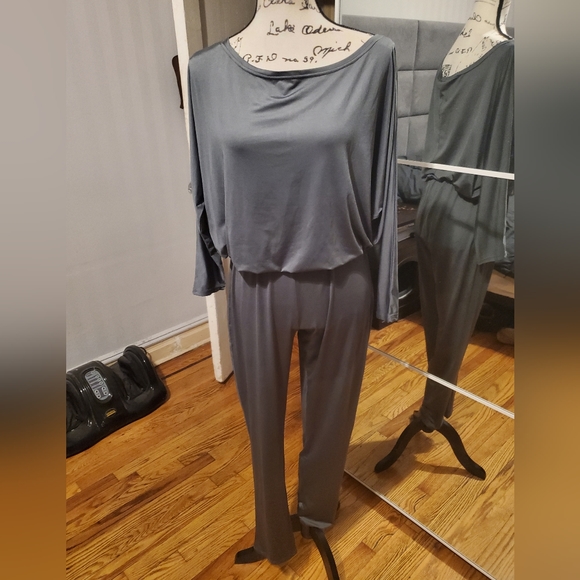 Women's Casual Long Sleeve Jumpsuit Crewneck Off Shoulder Elastic Waist Stretchy - Picture 5 of 7